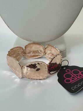 Paparazzi Rose Gold Tone Stretch Bracelet Hammered Oval Links New
